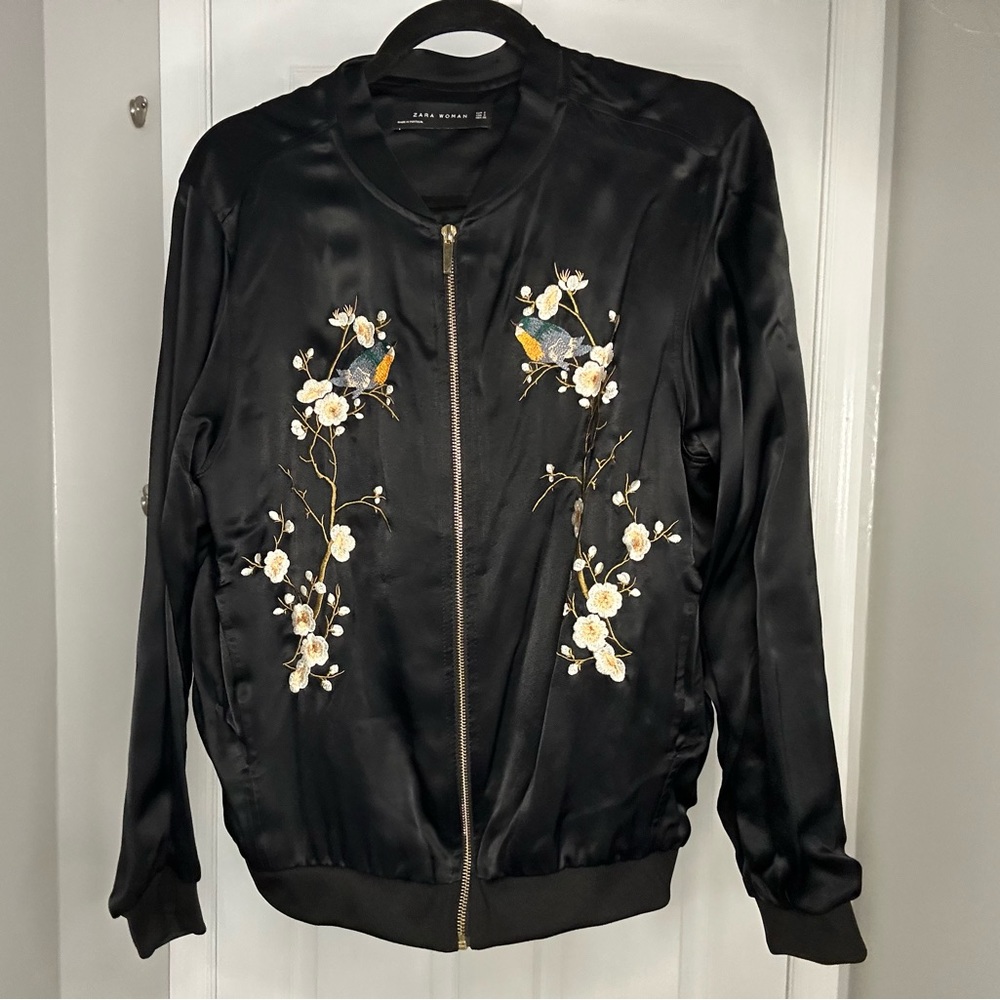 Zara Satin Bird Bomber Jacket - Picture 1 of 4
